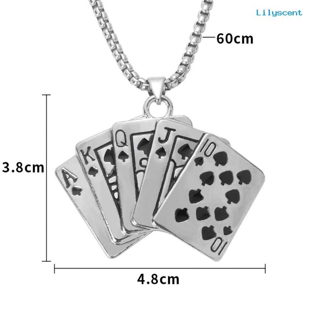 [LS] Hip Hop Statement Unisex Kalung Alloy Poker Pendant Kalung Panjang Perhiasan Aksesori