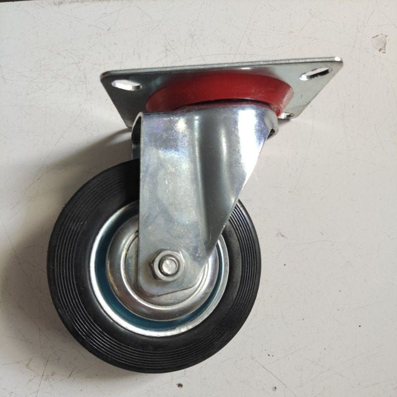 RODA KARET HITAM HIDUP 4" INCHI (100MM)