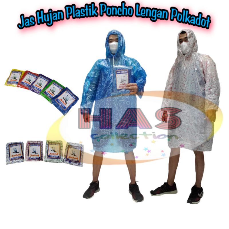 Jas Hujan Plastik POLKADOT PONCHO LENGAN