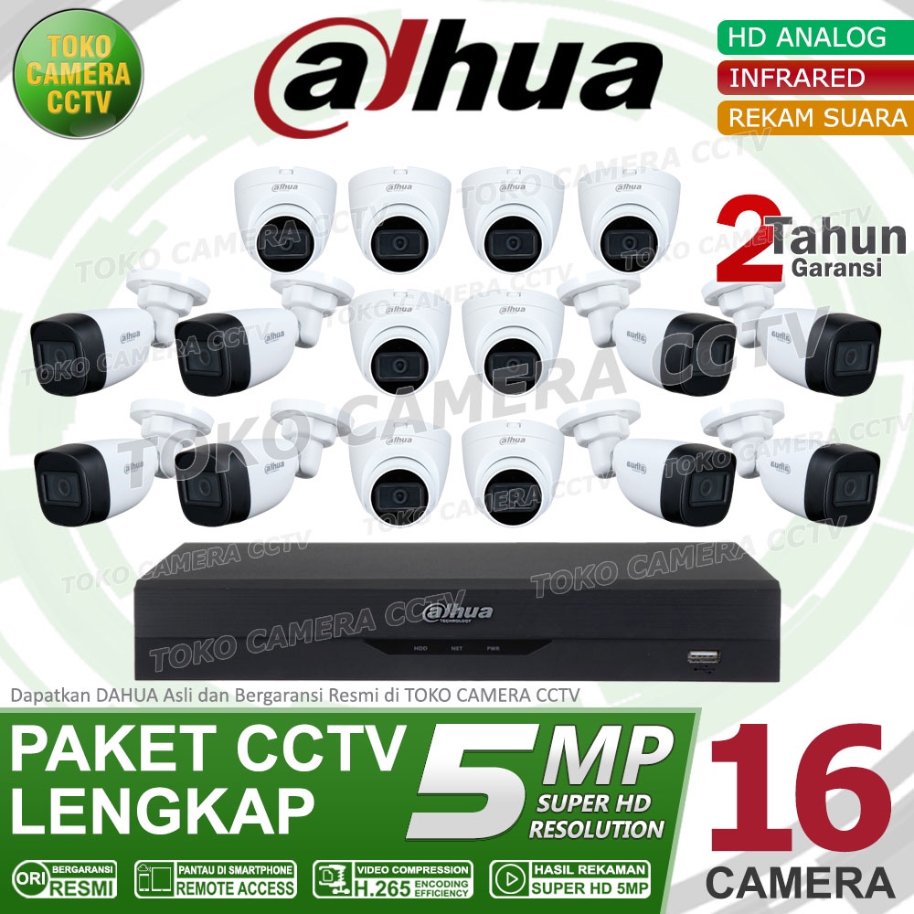 PAKET CCTV DAHUA 5MP AUDIO 16 CHANNEL 16 KAMERA