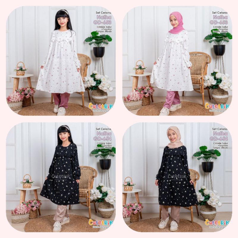 *READY MURAH (1-15th/remaja) Setelan tunik celana anak motif model ruffle kriwil by Cutetrik