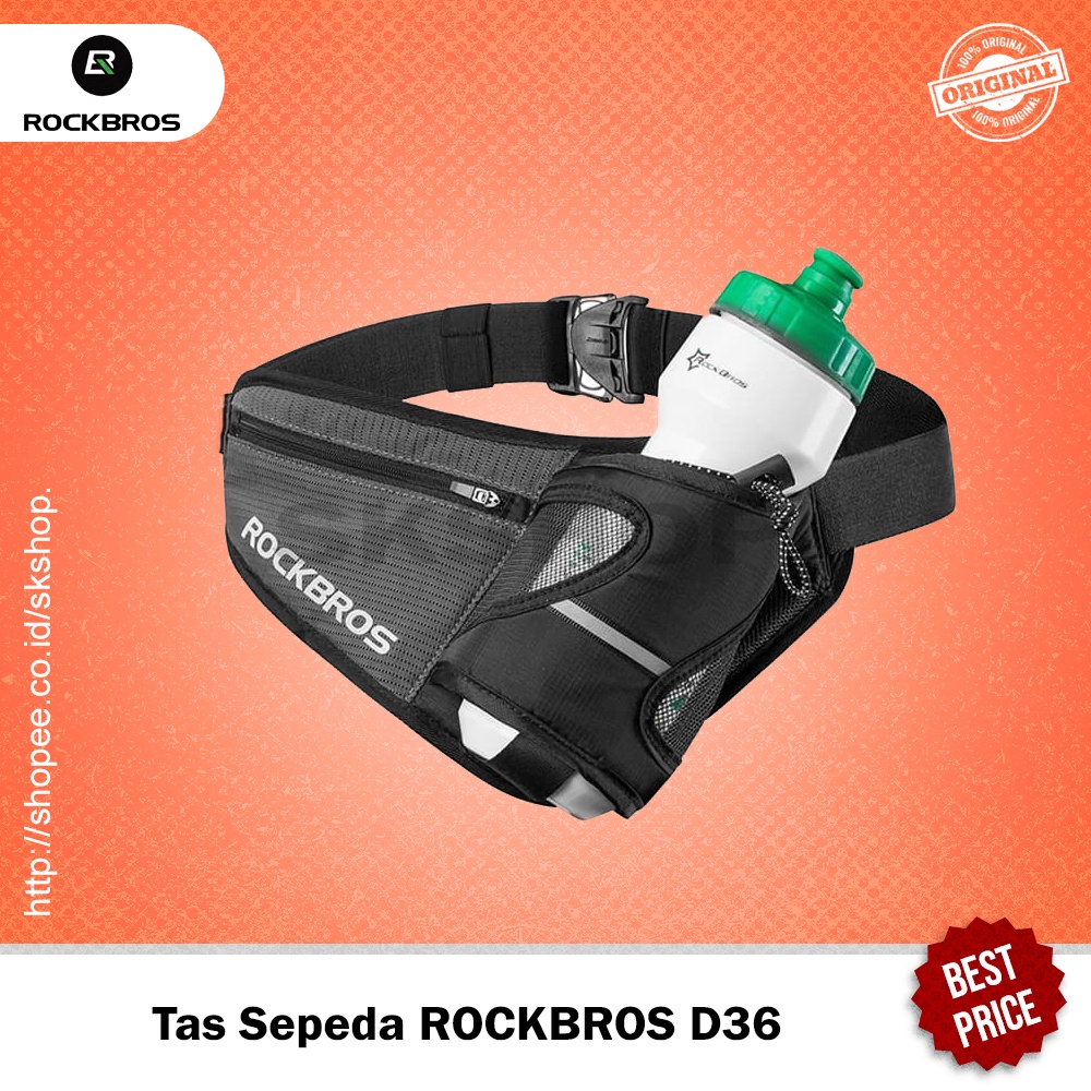 Tas Pinggang Sepeda Lari Rockbros D36 Sport Bottle Water Cycling Bike Bags Running Reflective Rain P