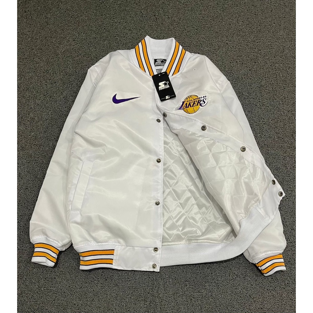 Jaket Varsity Lakers White Pria Premium Quality Full Tag | Lakers Varsity Jacket