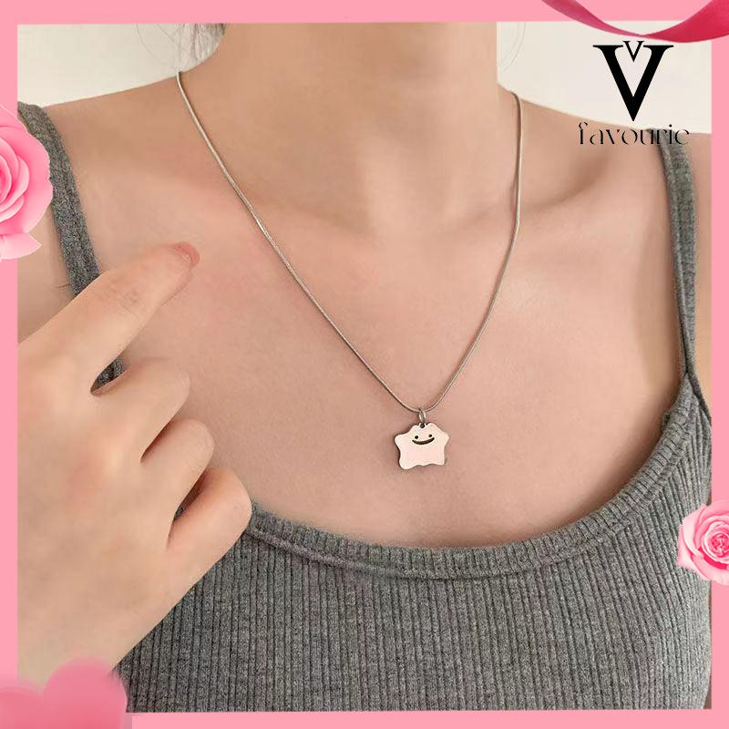 CODKalung Monster Senyum Kecil Rantai Perak Titanium Besi Retro Hip-hop Gaya Untuk Wanita/Pria-FA