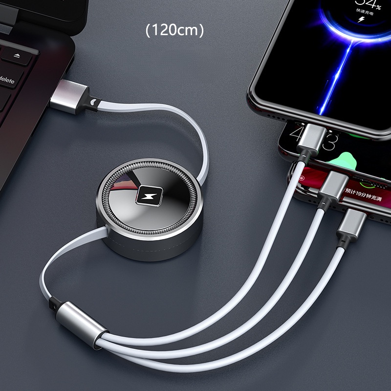 Mirror Four-core Three-in-One Mobile Phone Charging Cable 5A Super Fast Charge Satu Drag Tiga Kabel Data Teleskopik