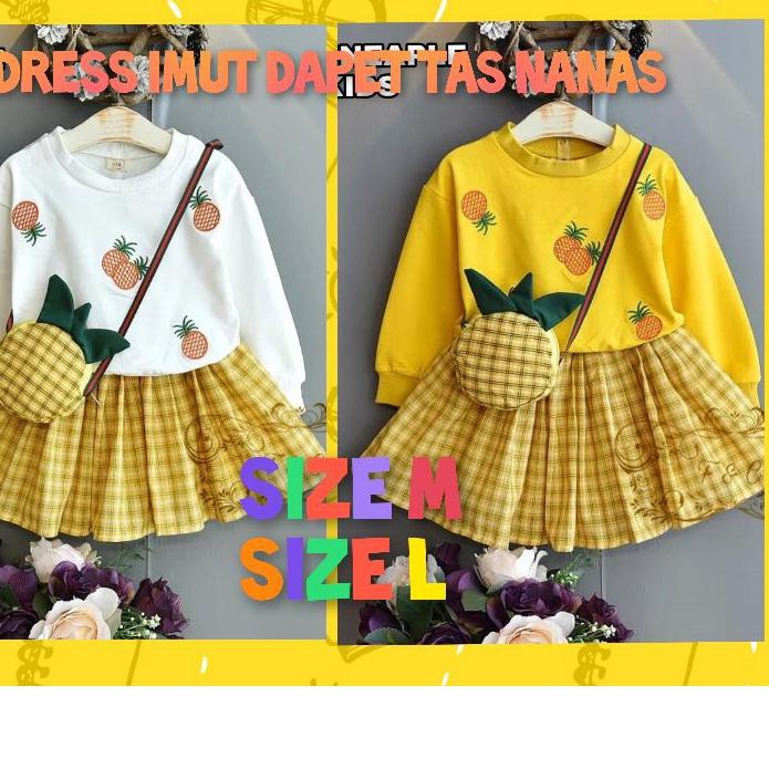 Best Seller 3in1 SET BAJU ANAK /BLUS +ROK +TAS /st Pineaple kid - FC / SATU SETEL BAJU ROK MOTIF NAN