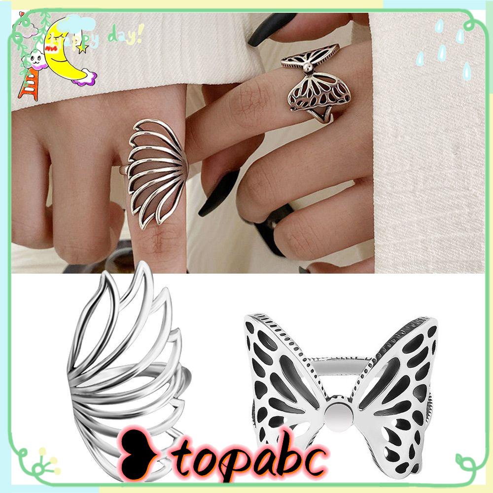 Top Sayap Kupu-Kupu Cincin Cincin Hadiah Pesta Pernikahan Punk Aksesoris Single Open Adjustable Ring Hip Hop Hollow Wing Ring