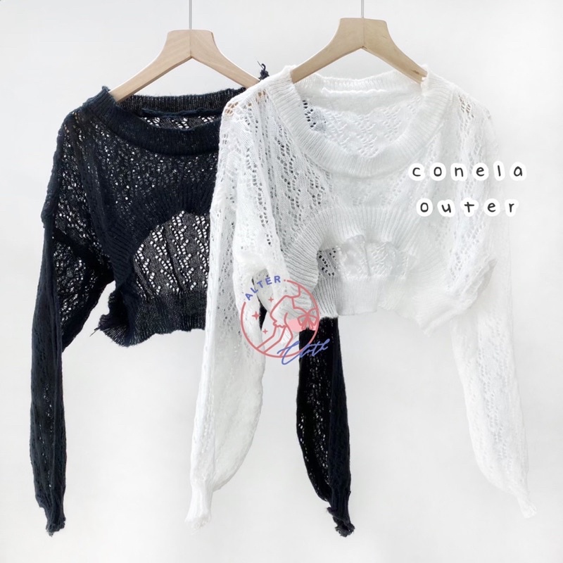 alter.cloth - CONELA OUTER | Atasan Wanita Lengan Panjang Crop Pendek Outer Korean Style Knit Rajut 