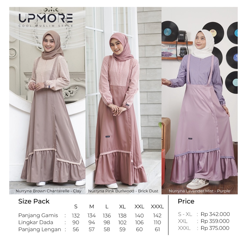 Gamis UPMORE NURRYNA (Brown, Pink, Lavender) Gamis Katun ORI UPMORE | COD