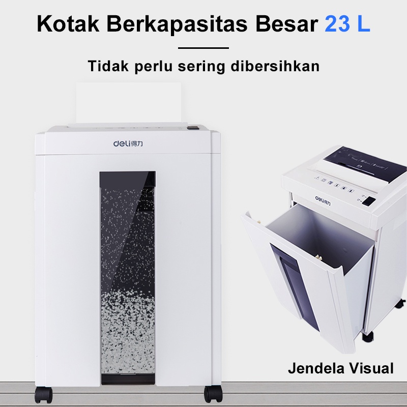 Deli Mesin Penghancur Kertas Elektrik 1 Tahun Garansi Alat Penghancur Kertas Cakram Kartu Pisau Baja Nitrida 23L A4 8 Lembar Paper Shredder