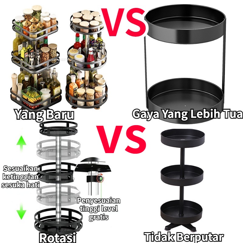 【Ready Stock】2 Susun Rak Bumbu/360 Derajat Rak Dapur/59cm Bumbu Dapur Stainless