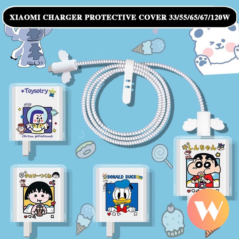 Kompatibel Untuk Apple 18/20W Anime Lucu Charger Adaptor Case Data Line Berliku Kawat Dasi Pola Kartun Lucu Lembut TPU Cover Cord Atur Kabel USB Spring Line Wrap Pelindung