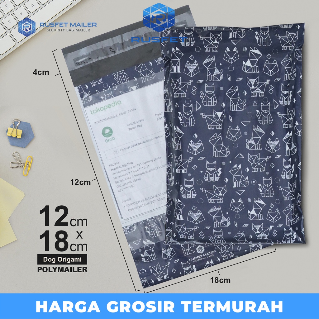 

POLYMAILER MOTIF DOG ORIGAMI 17CM X 25CM / AMPLOP PLASTIK PACKING RUSFET PREMIUM TERMURAH - SATUAN