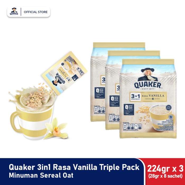 

[new] Quaker 3in1 Vanilla Polybag 224g Triple Pack Minuman Sereal Oats