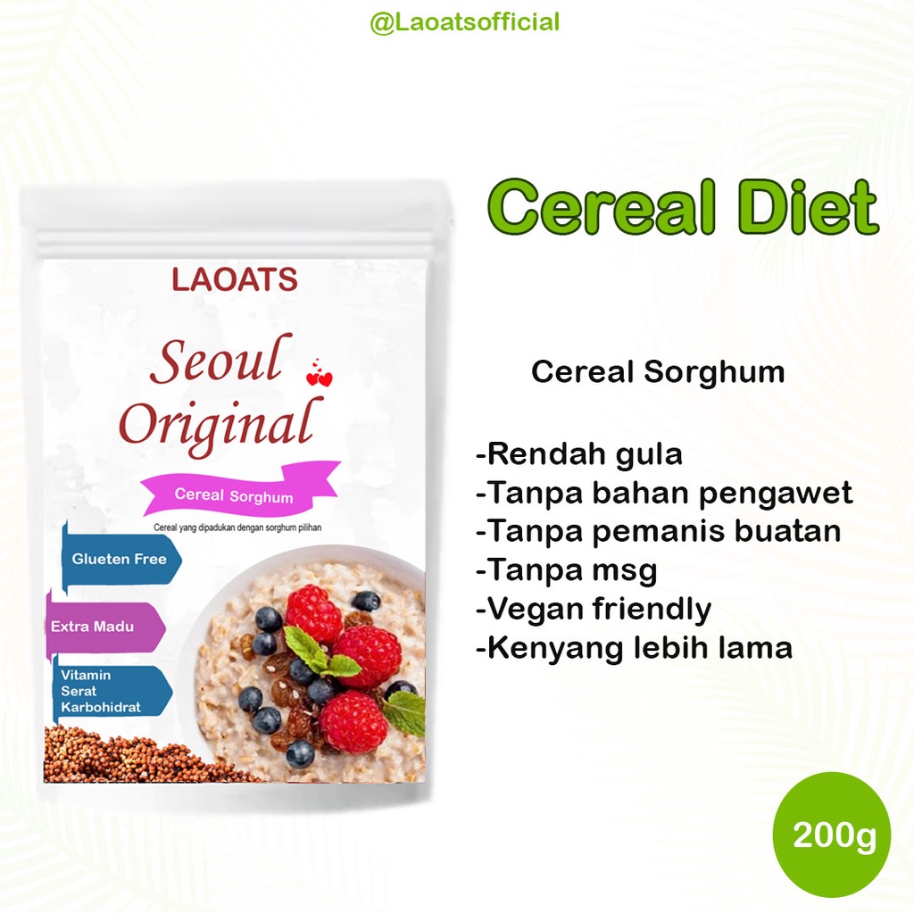 

Sereal Diet Pelangsing Penurun Berat Badan Rolled Oat Almond Milk Chia Seed Oatmeal Rendah Gula Sorghum Soul Original Laoats (200g)