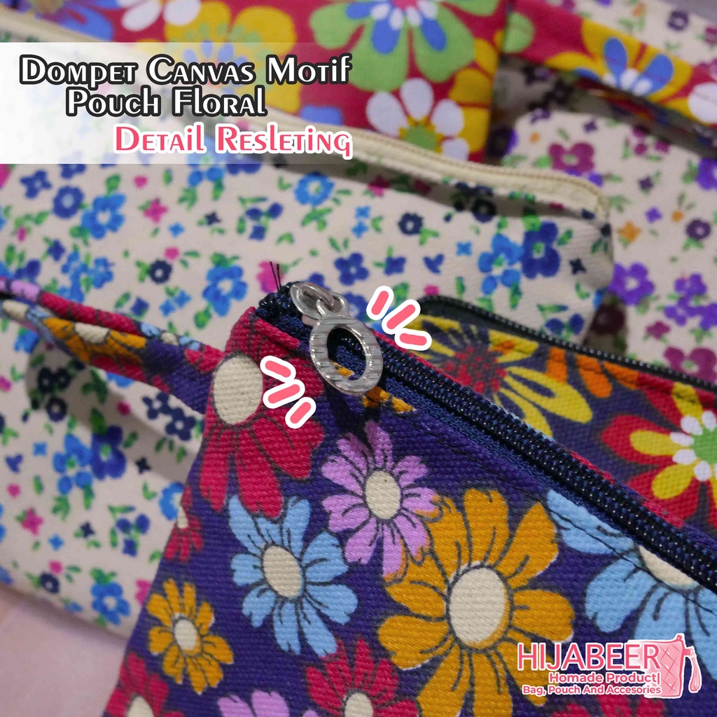 Dompet Kanvas Motif Floral - Pouch Floral - Dompet Kanvas Murah - dompet wanita