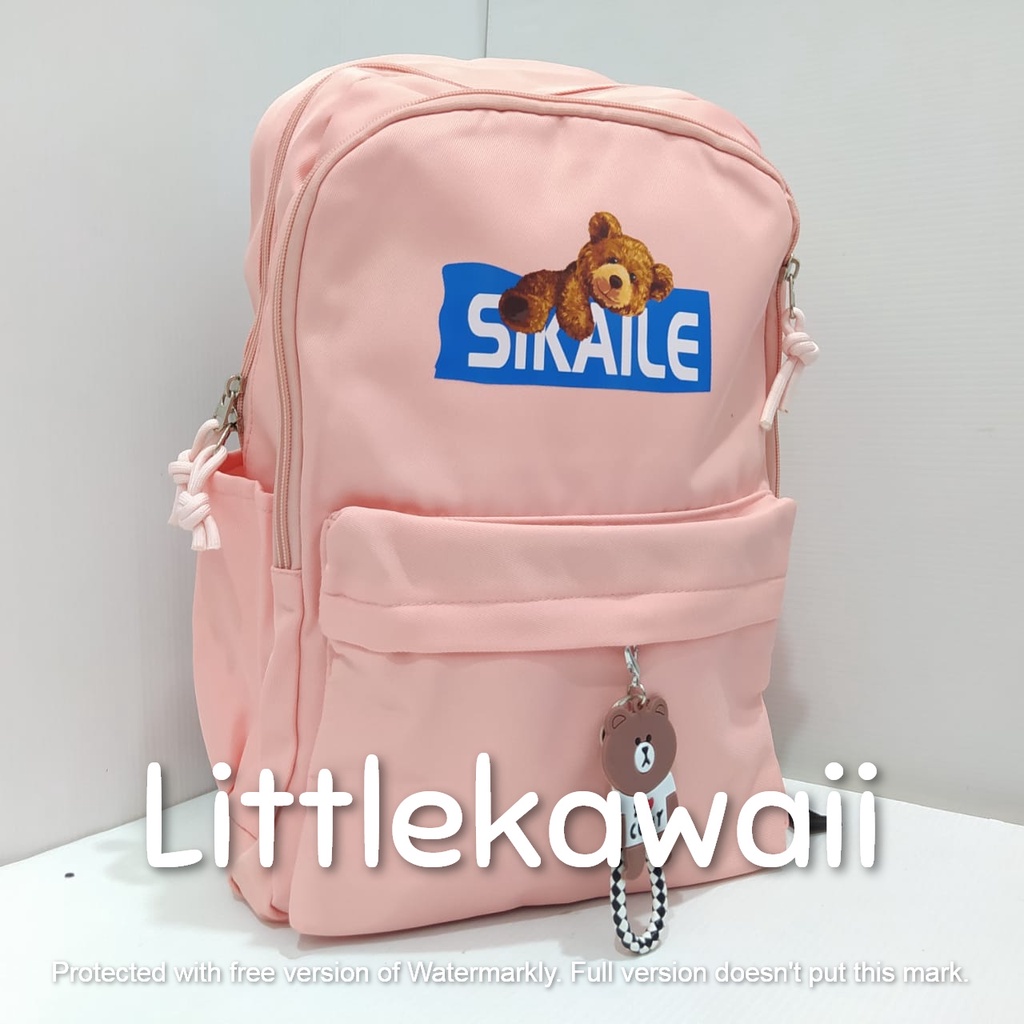 LK/Tas Ransel Laptop Parasut Backpack Sekolah Kuliah Fashion Casual Remaja Dewasa Bear Sikaile Gantungan Mix Import