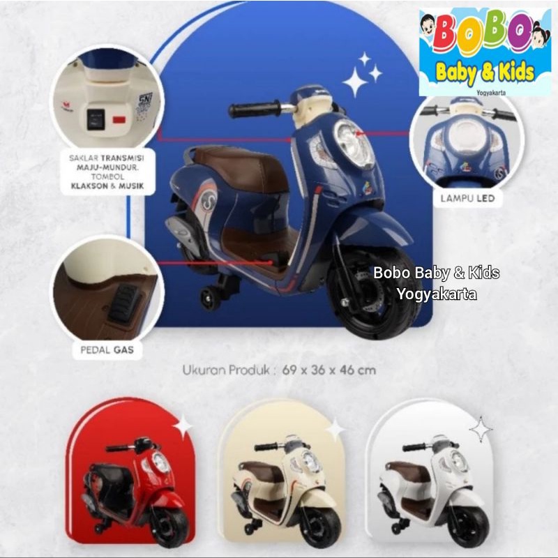 Motor Aki Anak Scoopy Lisensi Asli PMB K-611C Motoran Aki Scoopy PMB K 611 C Motor Mainan Aki Motor 