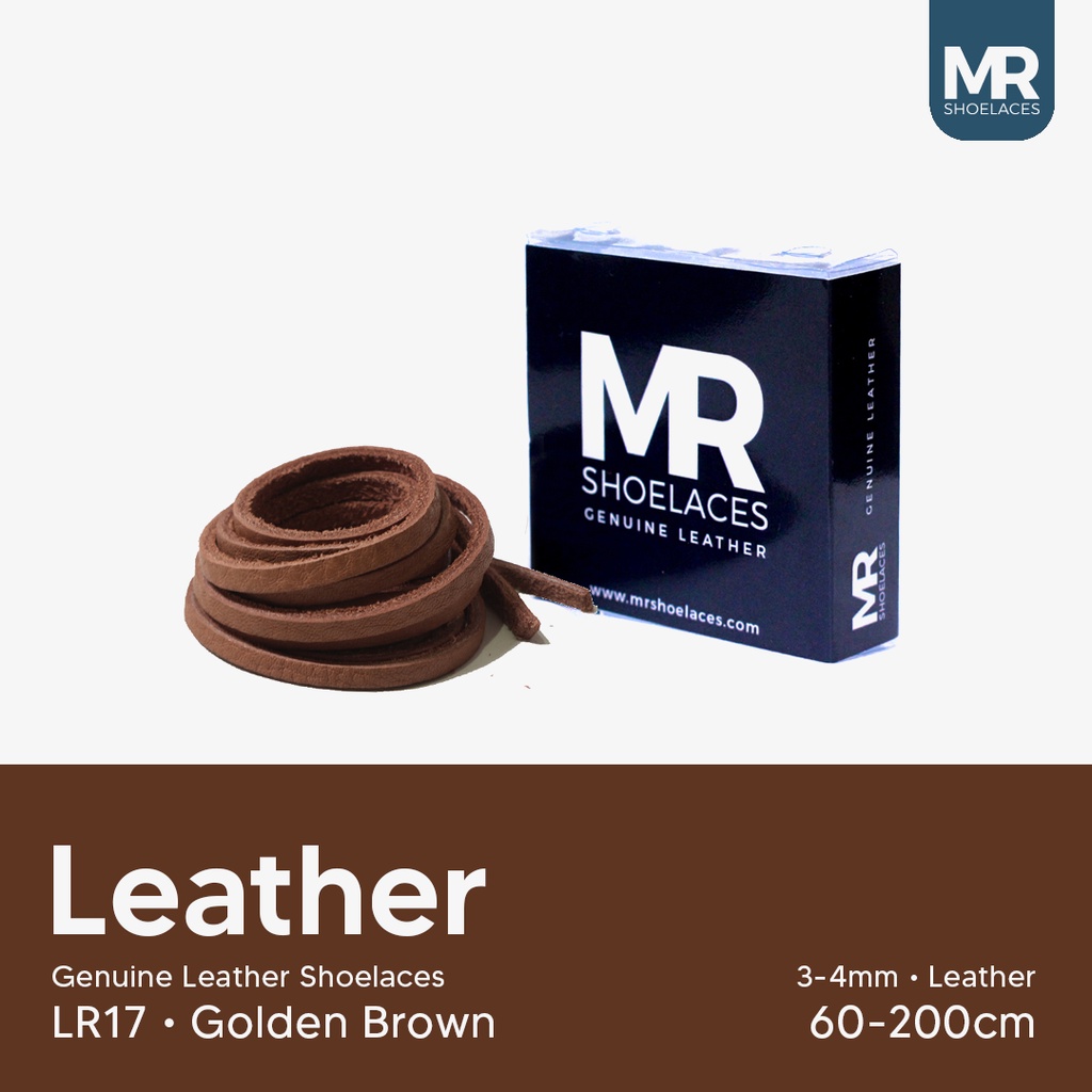 MR Shoelaces LR17 Golden Brown (Coklat Emas) - Tali Sepatu Kulit 60cm 80cm 100cm 120cm 150cm 200cm - Premium Leather Shoelace