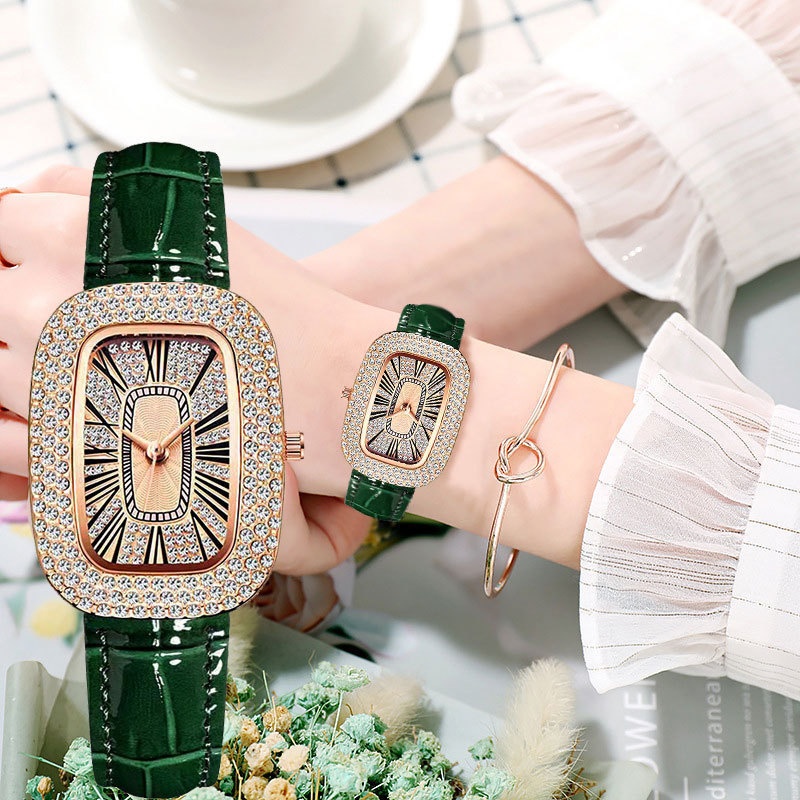 ✅COD [BBS] Jam Tangan Wanita Analog Strap Pu Dial Kotak Aksen Berlian Imitasi JT-38