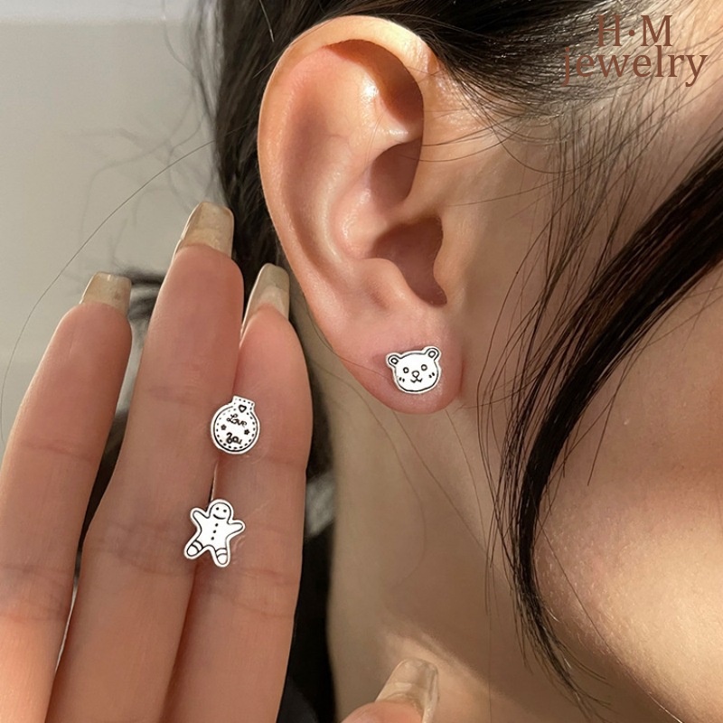 Suasana Natal Retro Tertekan Gingerbread Man Bear Ear Studs 2022anting Baru