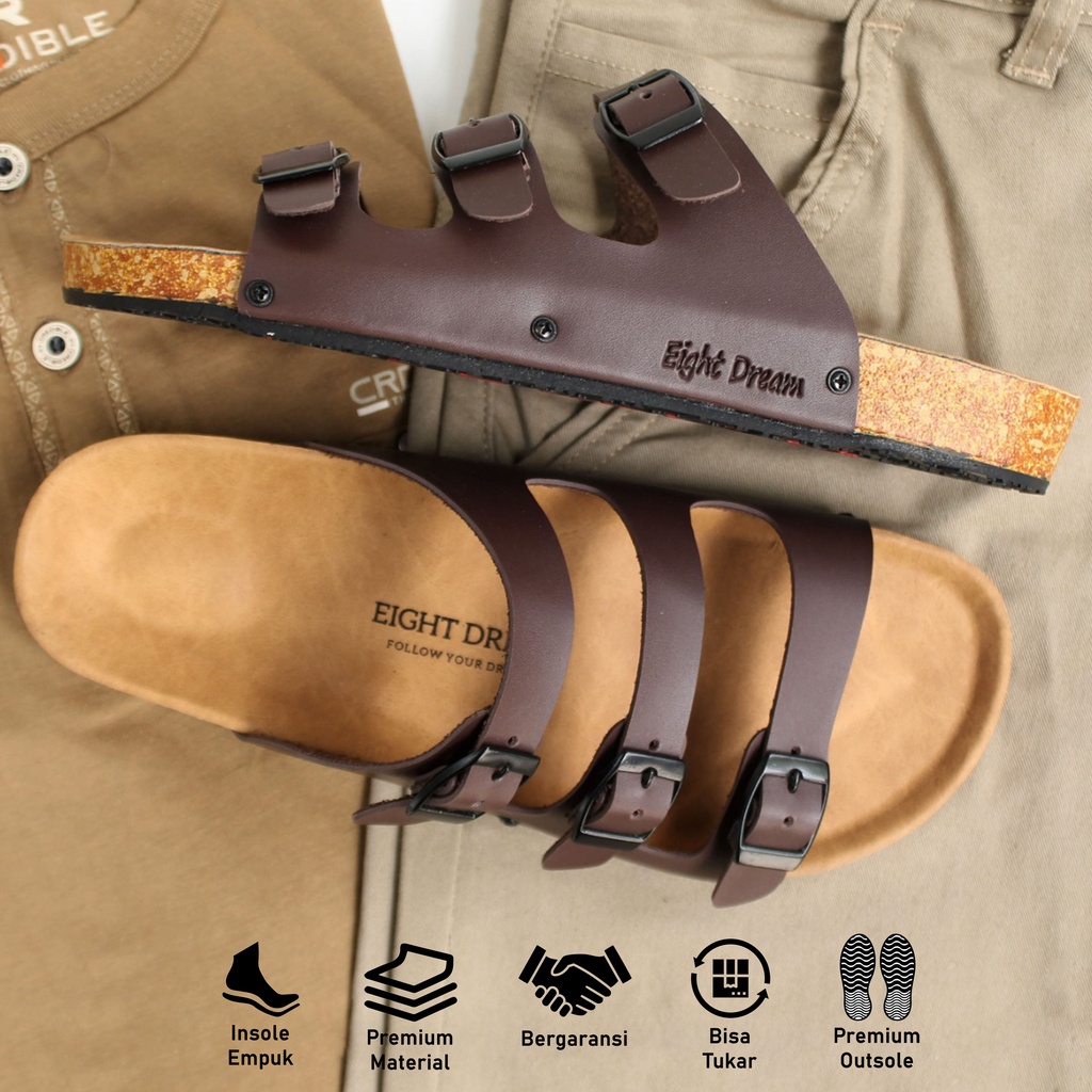 ED Eight Dream Sandal Casual Pria Wanita | Kama Dark Brown