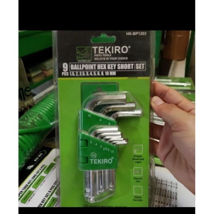 Tekiro KUNCI L PENDEK BULAT SET ( 1.5 - 10 mm ) 9 PCS Tekiro BALL POINT HEX KEY SHORT SET 9 PCS HK-BP1203