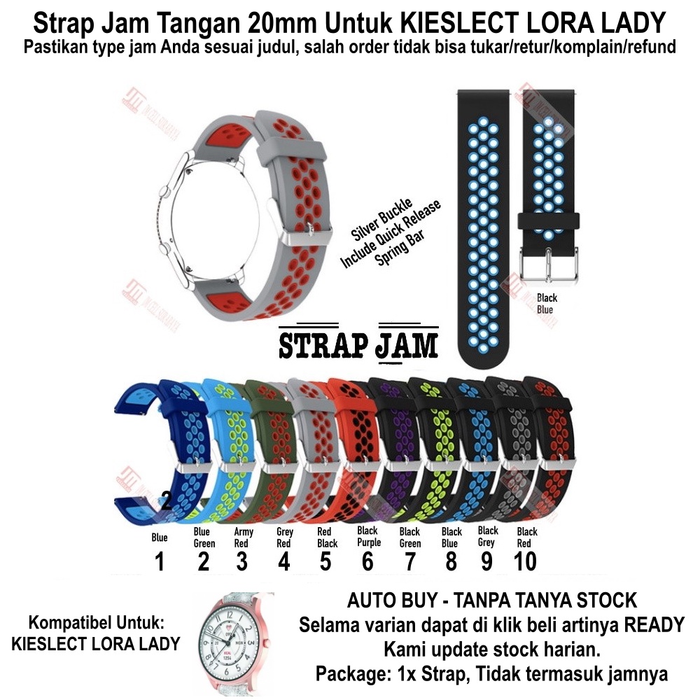 Tali Jam Kompatibel Kieslect Lora Lady 20mm - Strap NSB Rubber Silikon Berlubang Sporty