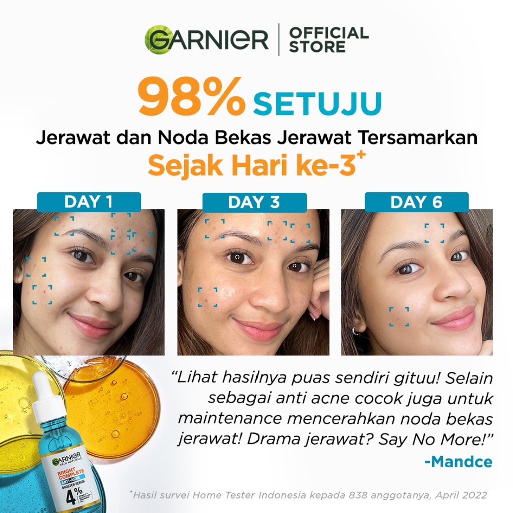 GARNIER Bright Complete Anti Acne Booster Serum - 5,5 ml Sachet (Serum Mencerahkan dan Anti Jerawat dengan Salicylic Acid dan Vitamin C)