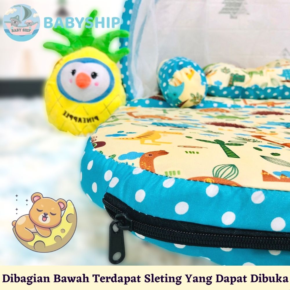 Kasur Bayi Kelambu Lipat / Tempat Tidur Bayi Lipat - Set Bantal Guling Free Tas Mika