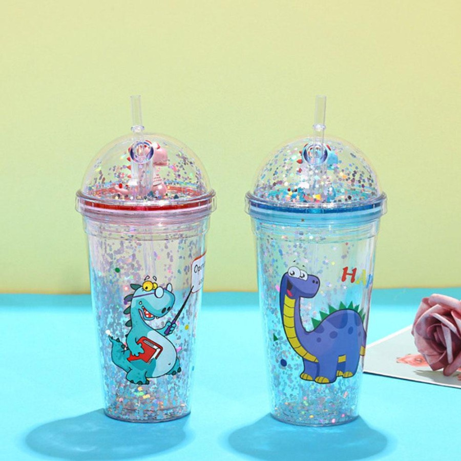 Botol Tumbler Gel Glitter Anak Karakter Hewan Lucu 3D Ada Sedotan Unicorn Dino