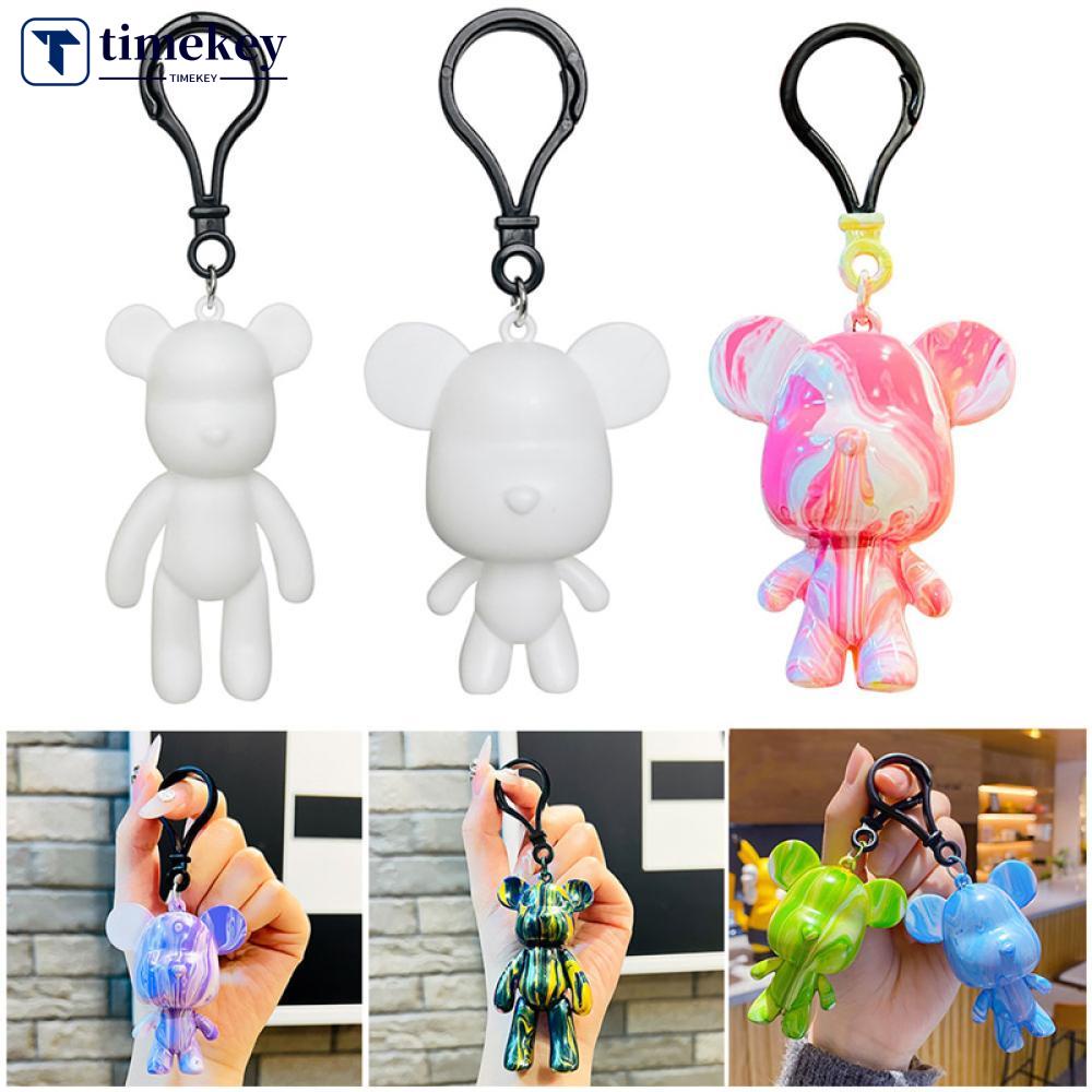 Timekey 5-7 cm Putih Embrio Graffiti Bear Set Handmade DIY Graffiti Keychain Manual Mainan Orang Tua-Anak Natal Tahun Baru Graffiti Mainan N6Y1