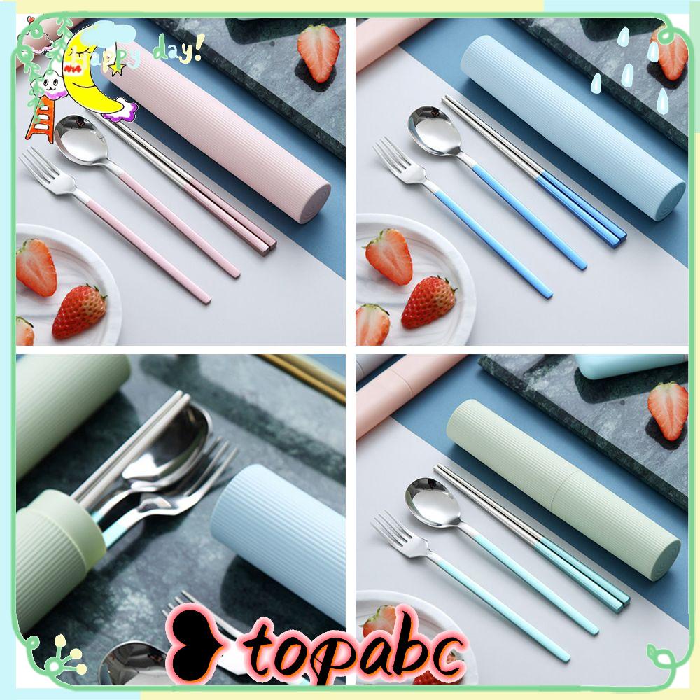 Top Cutlery Set Portable Reusable Alat Makan Dengan Wadah Penyimpanan Sumpit Sendok Garpu Set