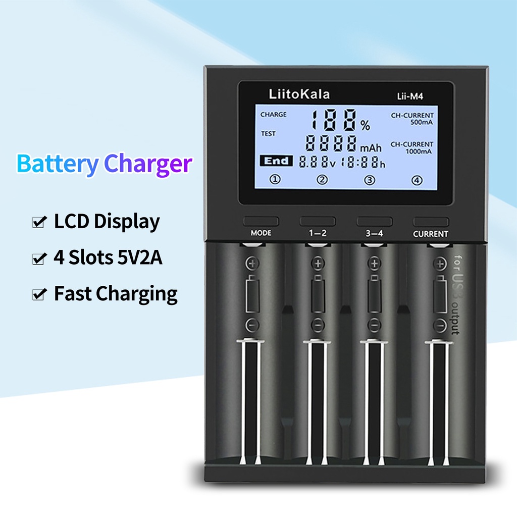 LIITOKALA LII-M4 4 Slot 2261h Charger Baterai Dengan Layar LCD Untuk 18650 26650 14500 AA AAA Lithium NiMH OKK