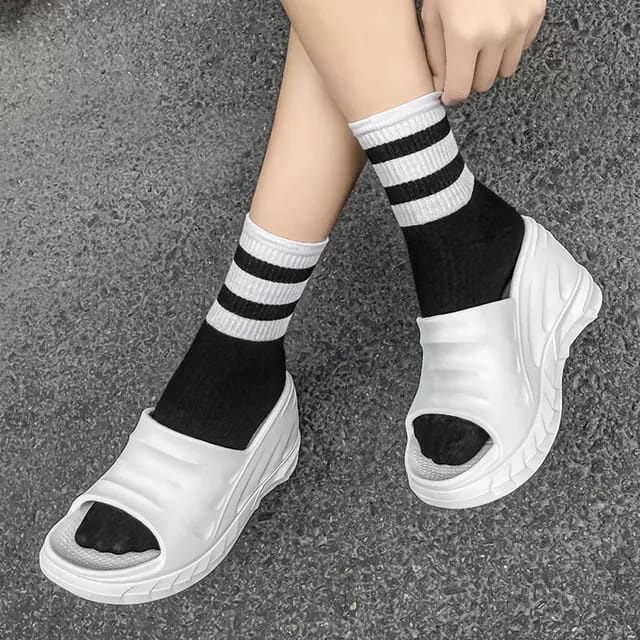 Sandal flatform korean perempuan slop eva rubber wedges wanita tinggi 9 cm