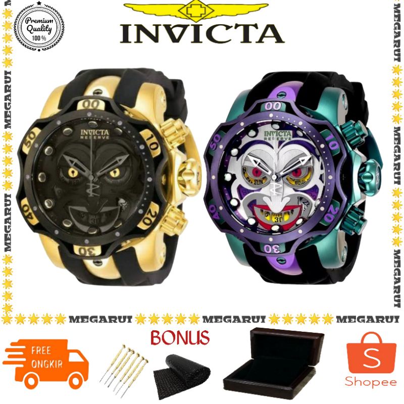 JAM TANGAN COWOK INVICTA JOKER  RUBBER SUPER PREMIUM AAA