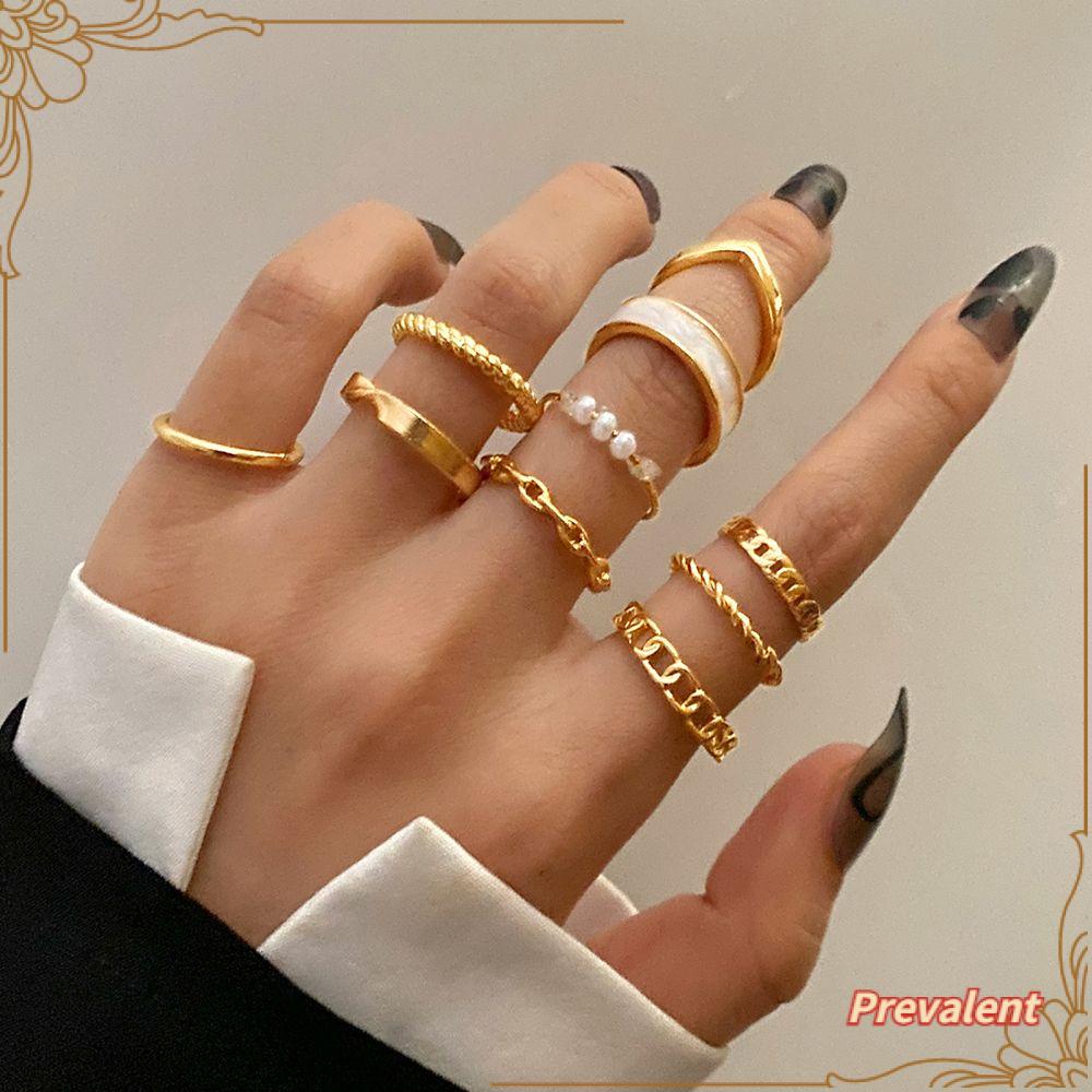 Preva 10 Pcs Cincin set Perhiasan Pernikahan Vintage Berongga Geometris Salib Terbuka Jari Buku Jari