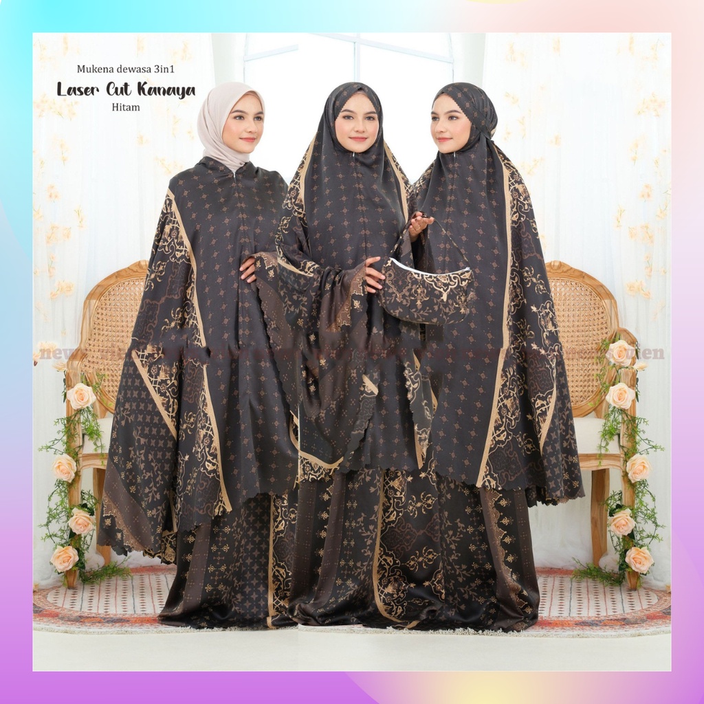Mukena Terbaru Official - Mukena Dewasa  adem motif terbaru cantik 3 model 3in 1 mukena ponco satin 