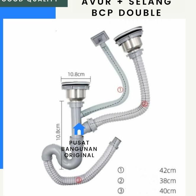 Afur Selang Pembuangan Bak Cuci Piring Kitchen Sink Wastafel 2 Lubang