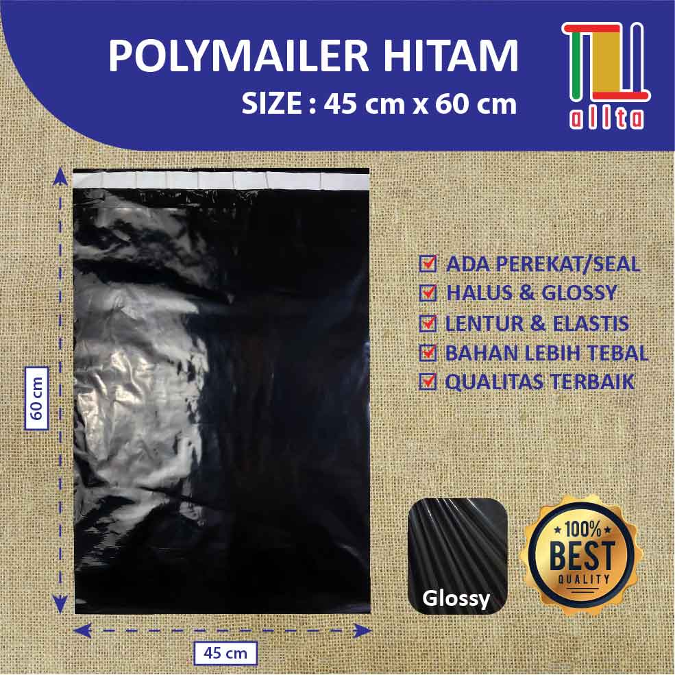 

PLASTIK PACKING OLSHOP PE POLYMAILER kantong kemasan amplop plastik 45x60 HITAM GLOSSY mewah
