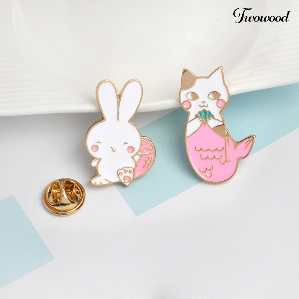 Twowood Lucu Kelinci Kucing Logam Enamel Bros Pin Lencana Jeans Pakaian Tas Dekorasi