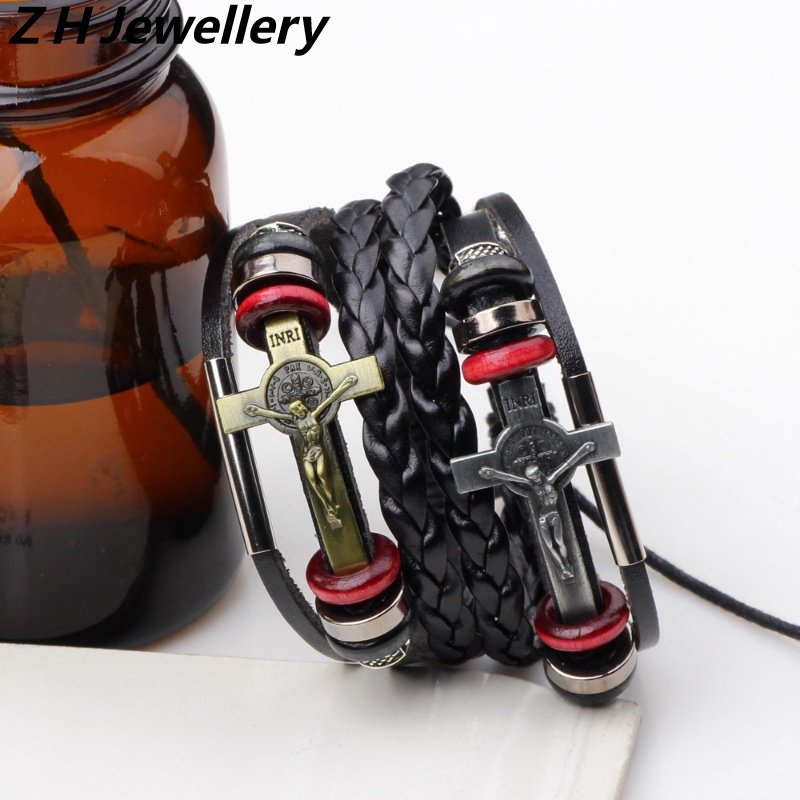 [Z H Perhiasan] Hip Hop Rock Retro Pria Fashion Salib Yesus Gelang Pesta Perhiasan Aksesoris