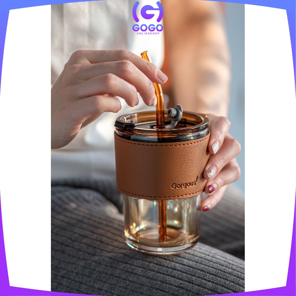 SN-C742 Tumbler Minum Aesthetic Gelas Minum Transparan 400ML dengan Sedotan / Bottle Cup Cangkir Kaca Anti Panas