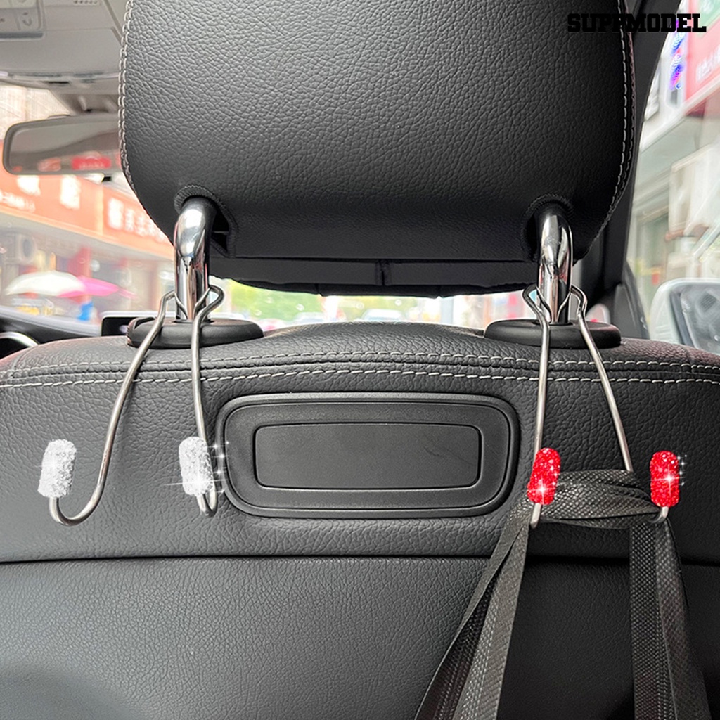 [Dekorasi] 1pasang Pengait Headrest Mobil Stainless Steel Kuat Beban Bantalan Aksesoris Interior Berlian Imitasi Berkilau Otomotif Gantungan Kursi Belakang Organizer Untuk Kendaraan
