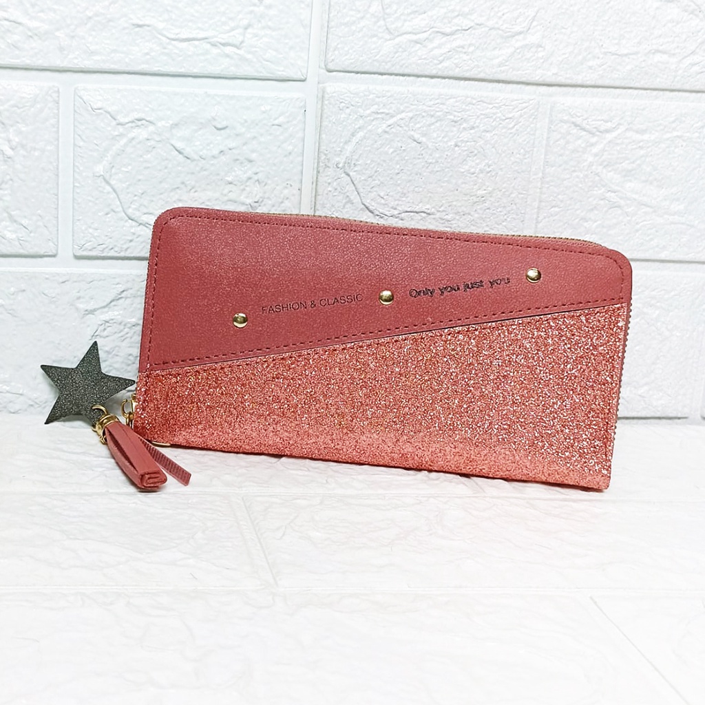 Dompet Panjang Wanita Zipper Fashion Style Korea Dompet Clutch Cewek 1 Resleting PU Multifungsi Azgalery D82