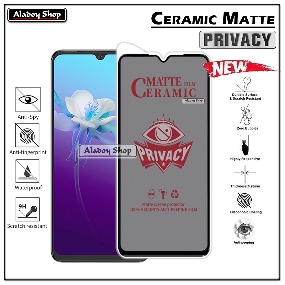 Tempered Glass Anti SPY Vivo V20 Anti Gores Privacy + Tempered Glass kamera dan Skin Carbon