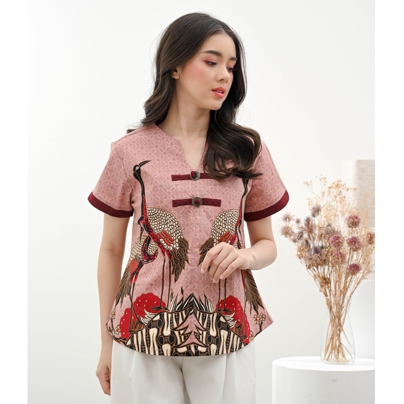 Atasan Batik 208 JCO /Blouse Batik Wanita Modern/ Batik Jumbo /Batik Pasangan/ Batik Merah/ Baju Imlek