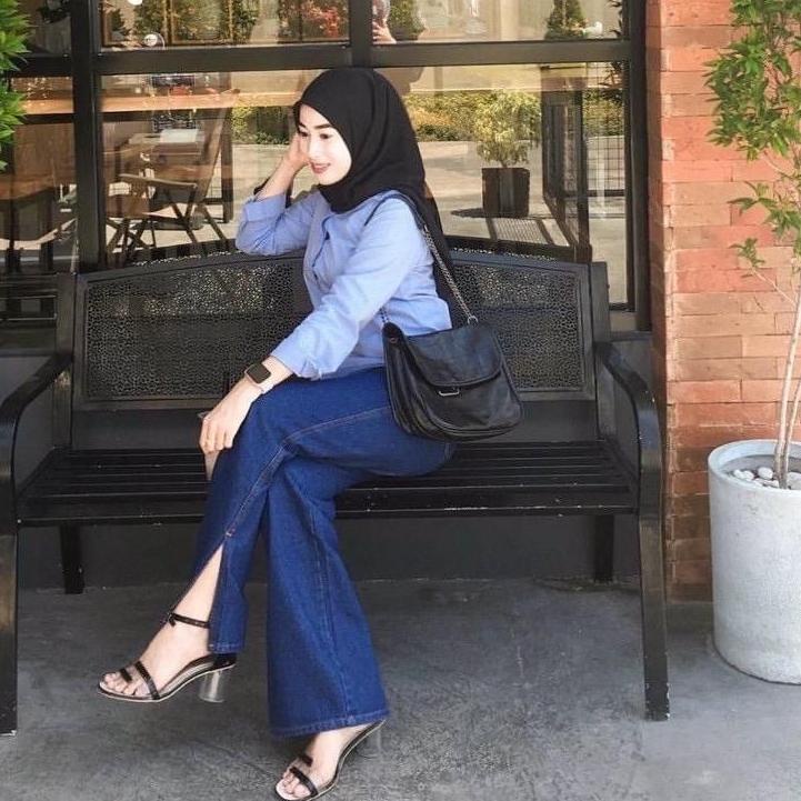 Ready Kulot Jeans High Waist Premium // Kulot Jeans belah samping Hw Wanita