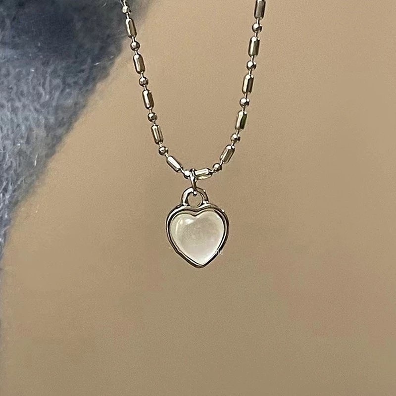 Kalung Choker Pesta Perhiasan Aksesoris Perhiasan Pesona Simple Fashion Populer Elegan Liontin Kalung Berbentuk Hati Cinta Opal Kalung Rantai Klavikula Kalung Korea Untuk Wanita Perempuan