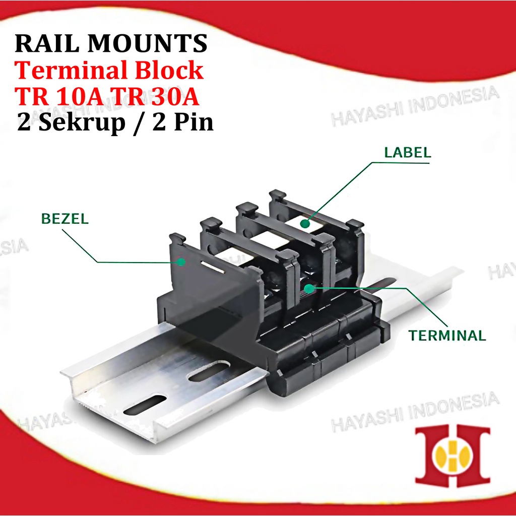 Din Rail Terminal Block Blok Konektor Kabel 2 Pin Sekrup 10A 30A-5pcs